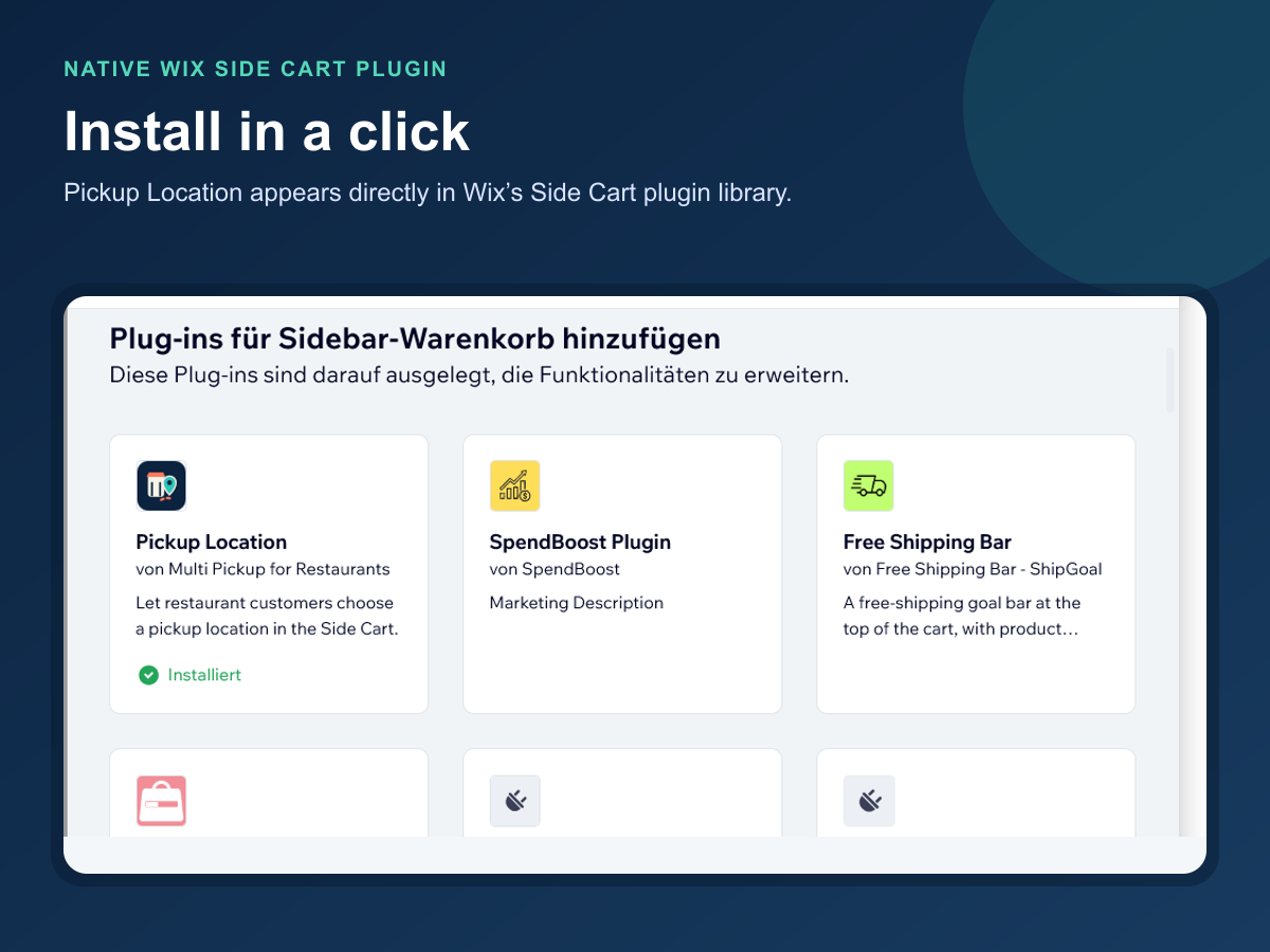 Pickup Location installed in the Wix Side Cart plugin library